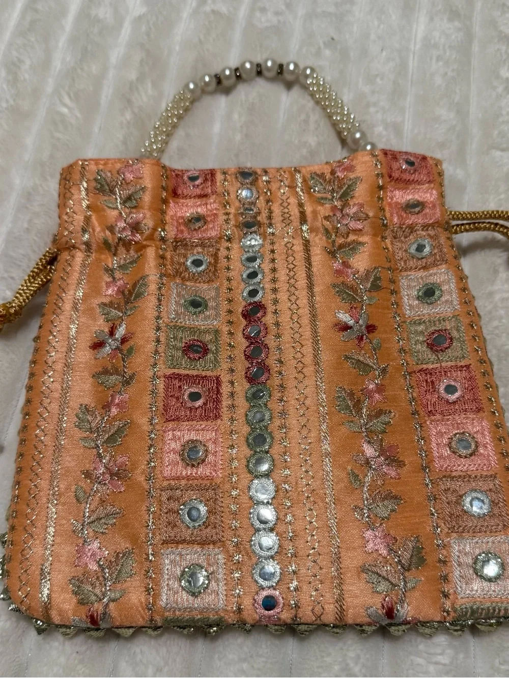 Embroidered Peach Beaded Evening Bag